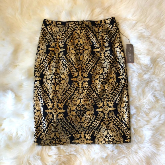 Eva Mendes Black/Gold Sequin Skirt - Picture 1 of 4